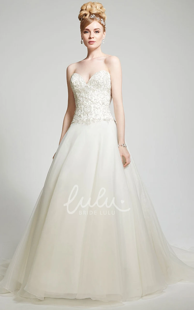 Beaded Sweetheart A-Line Wedding Dress with Chapel Train Sleeveless Backless Style