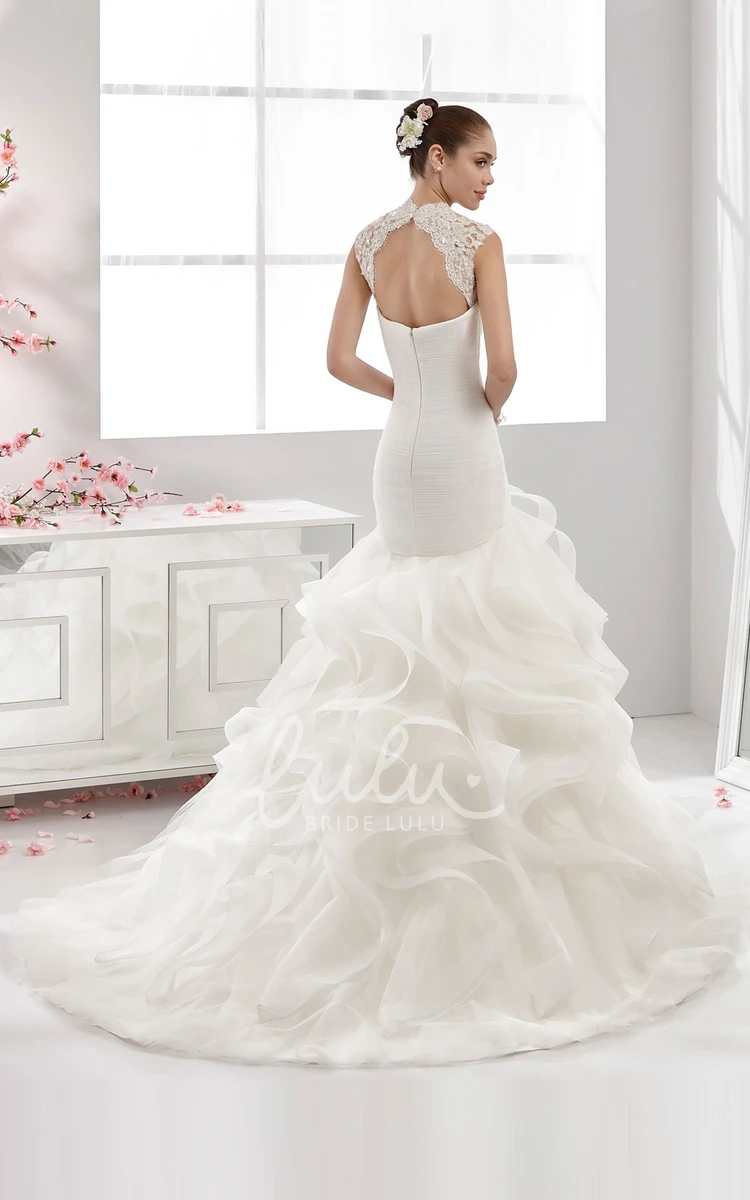 Ruched Train Mermaid Wedding Dress with Sweetheart Neckline and 3/4 Sleeves