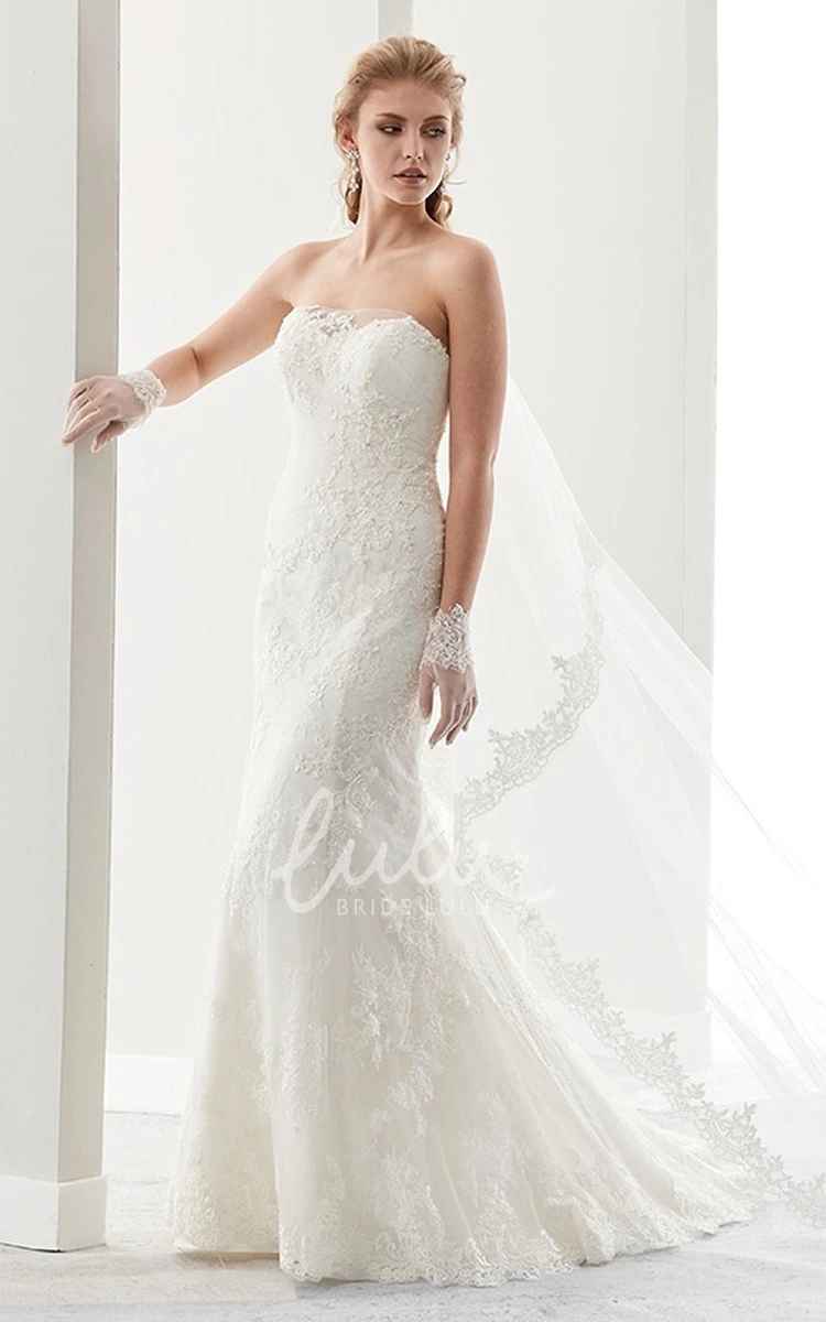 Strapless Sheath Wedding Dress with Brush Train