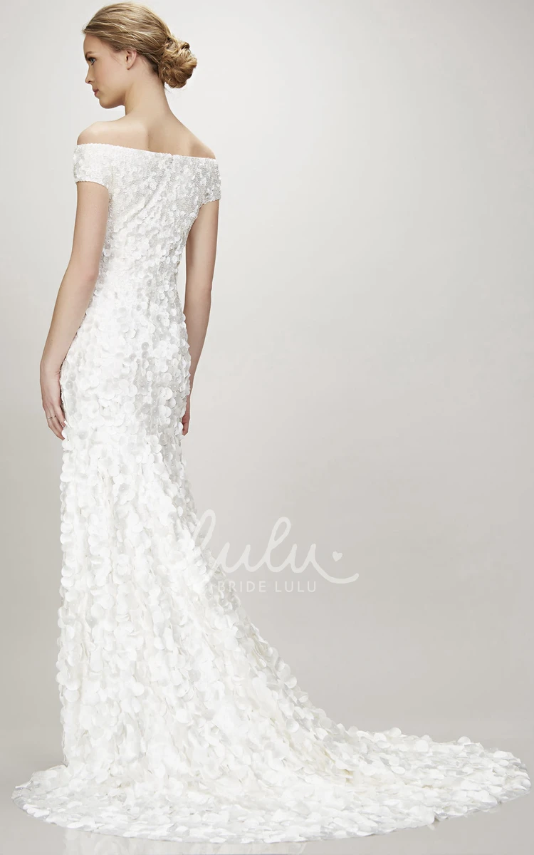 Maxi Off-The-Shoulder Sequin Wedding Dress with Court Train