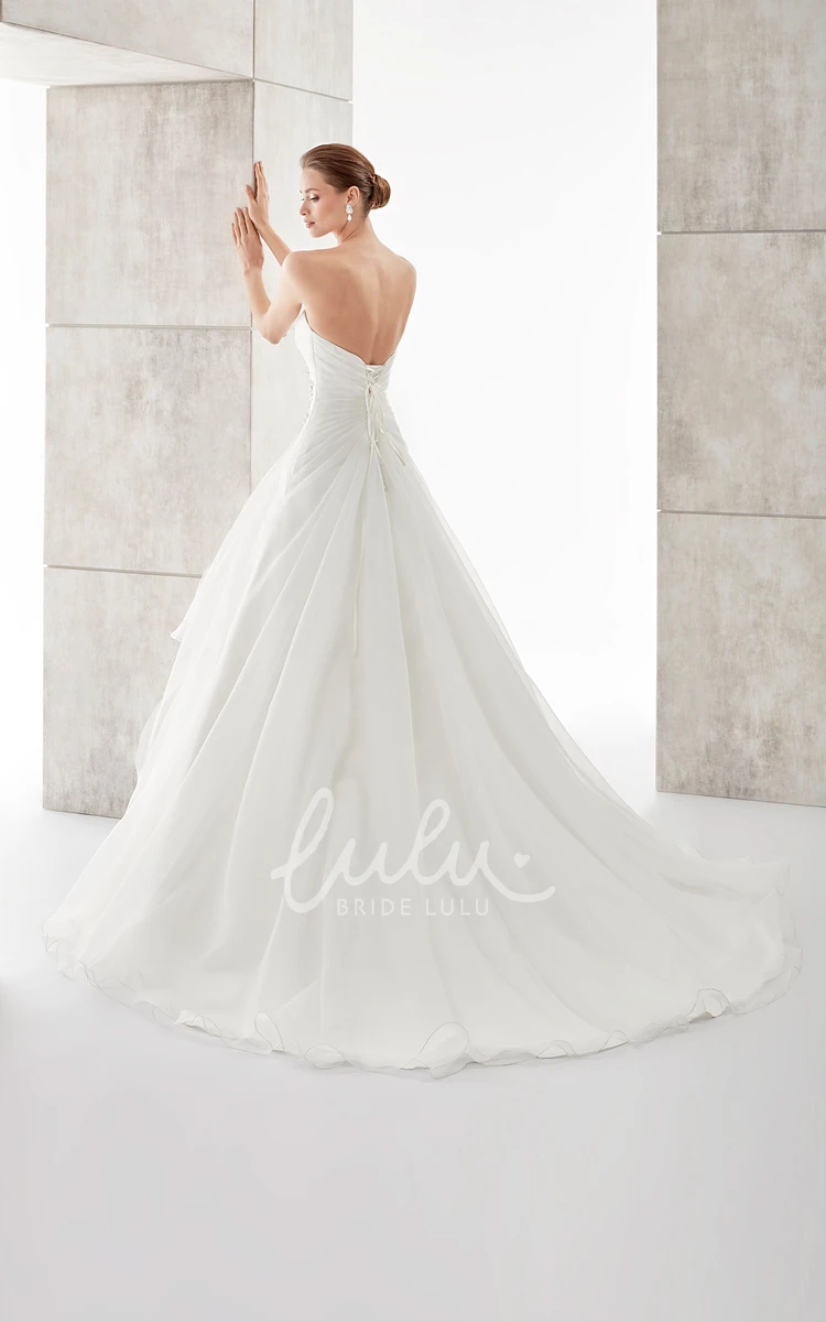 A-Line Wedding Dress with Side Beadings and Pleated Bodice Chic Bridal Gown