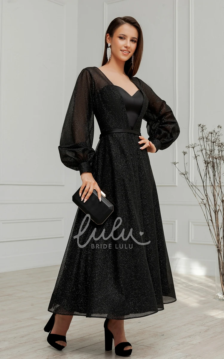 Sweetheart A-Line Tulle and Sequins Modest Evening Dress