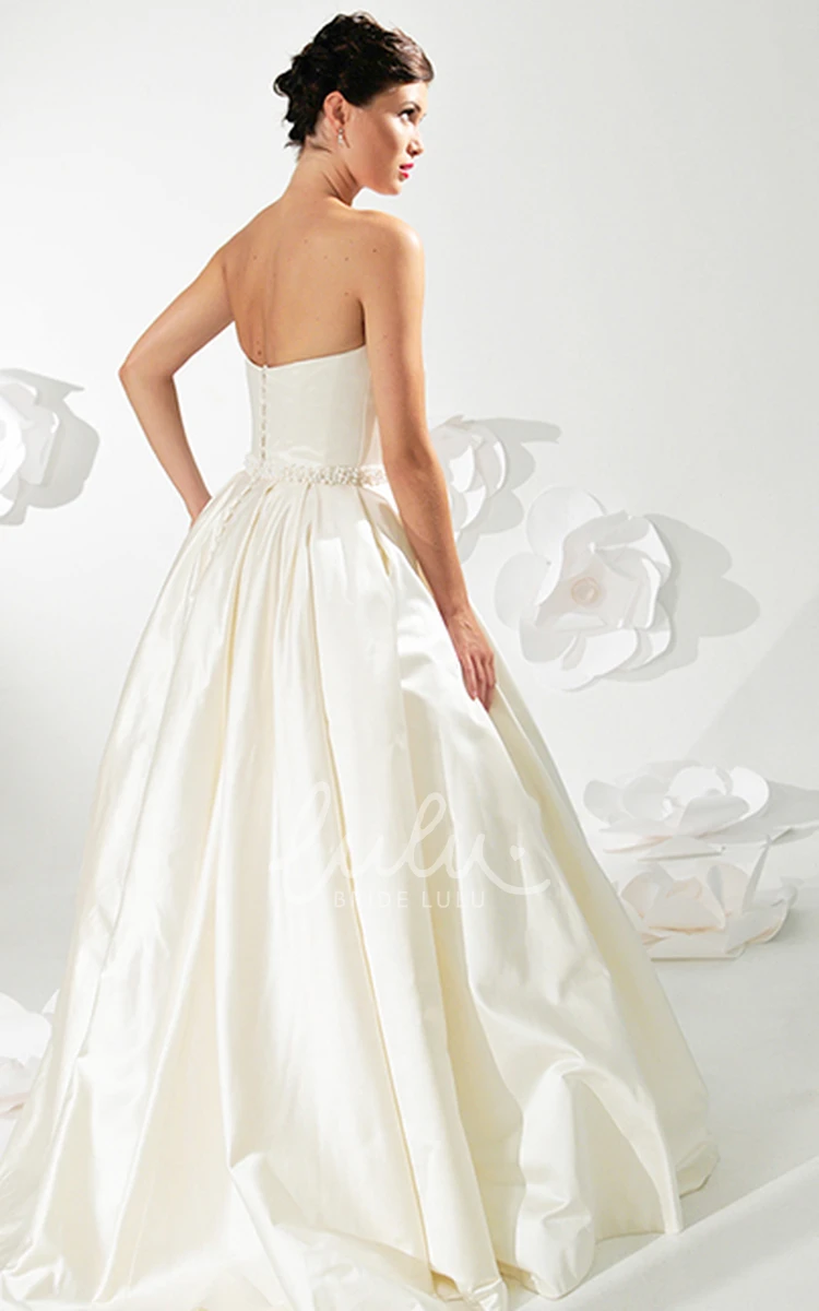 Jeweled Strapless Satin A-Line Wedding Dress with Backless Style Floor-Length