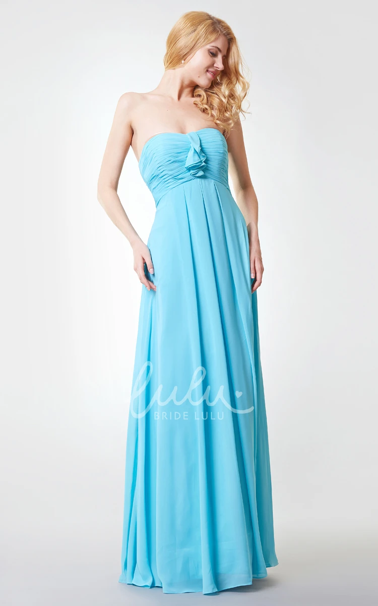 Strapless A-line Chiffon Dress with Pleats Flowy Prom Dress