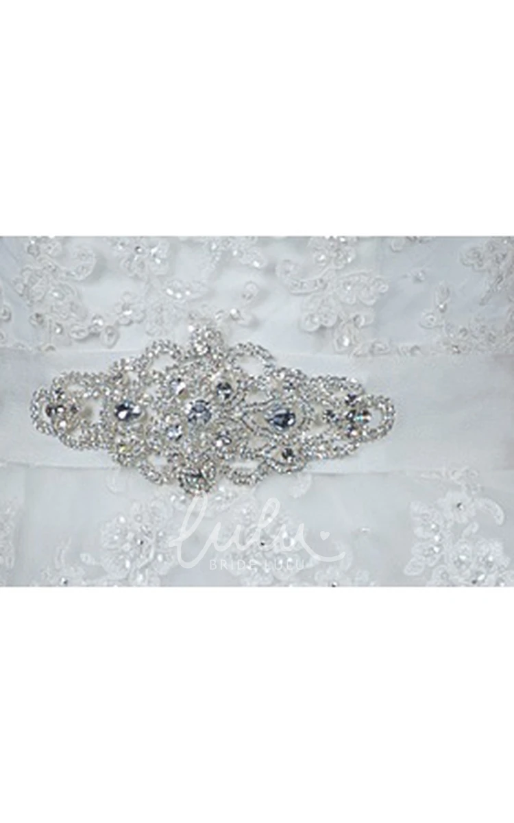 Cap Sleeve Crystal Sash Ball Gown Wedding Dress with Jewel Neckline