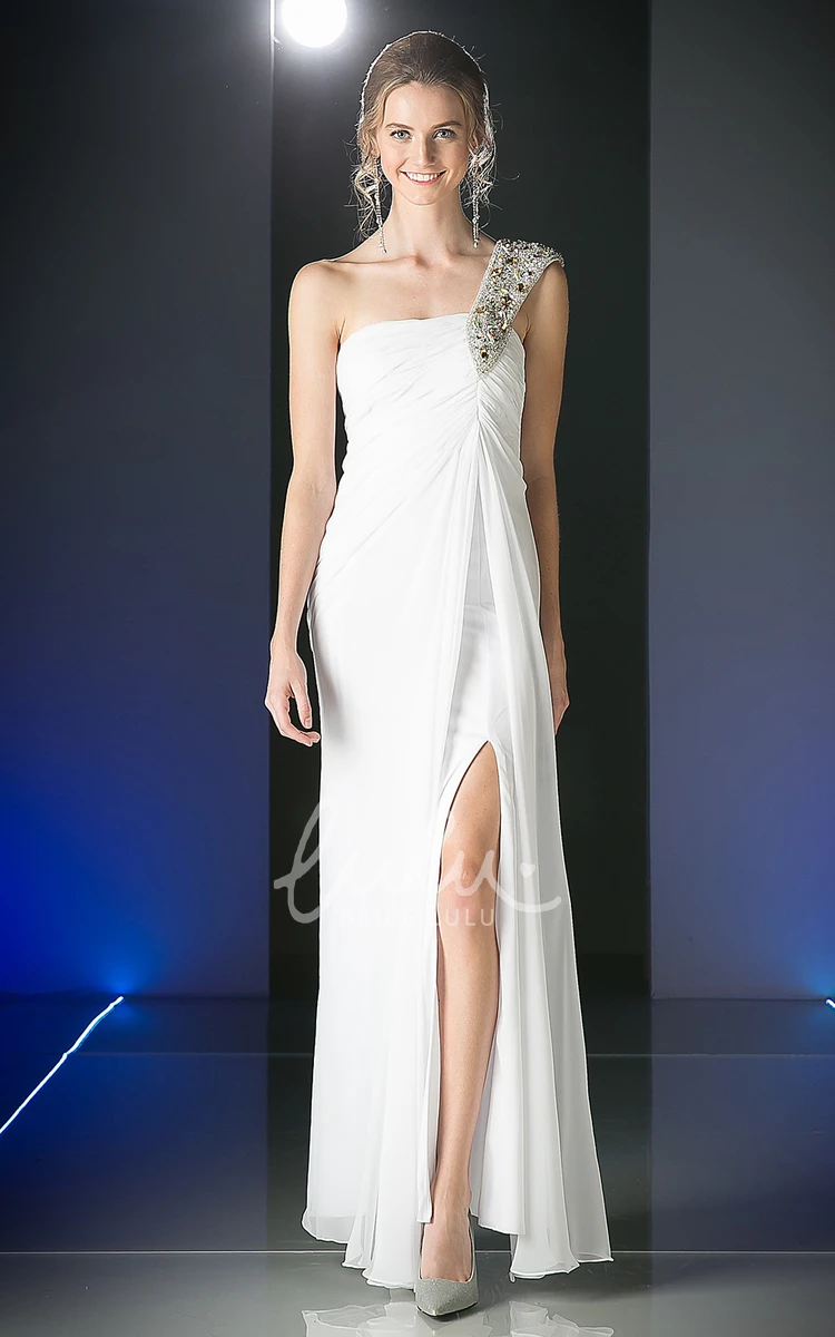 One-Shoulder Chiffon Sheath Prom Dress with Front Split and Ruching