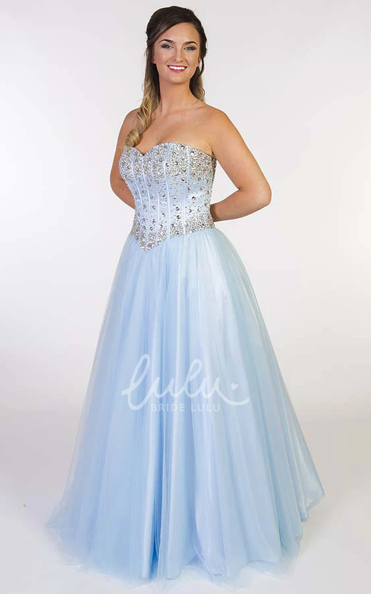 Sleeveless Beaded A-Line Tulle Prom Dress Maxi Length