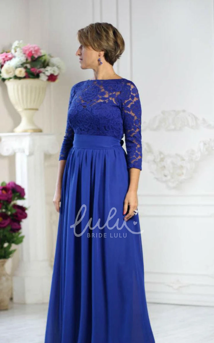 Lace Top Chiffon Dress with Illusion 3/4 Sleeves for Modern Bridesmaids