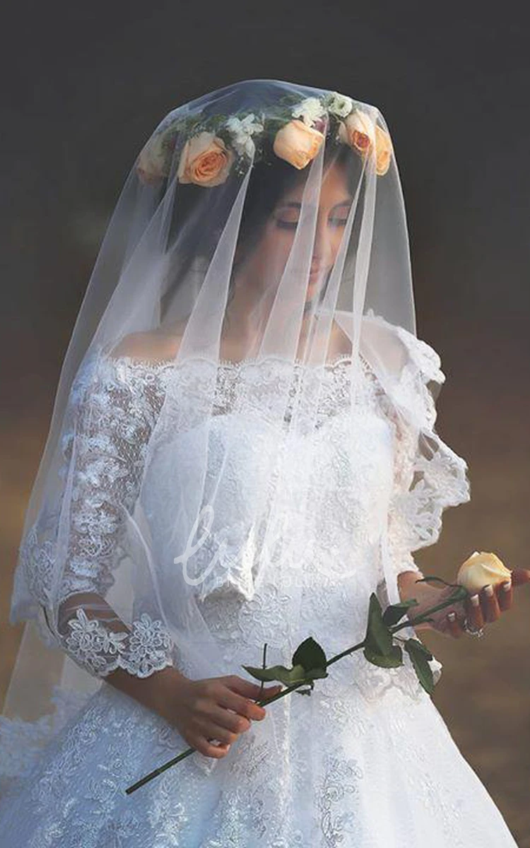 Lace Tulle Button Zipper Ball Gown Wedding Dress
