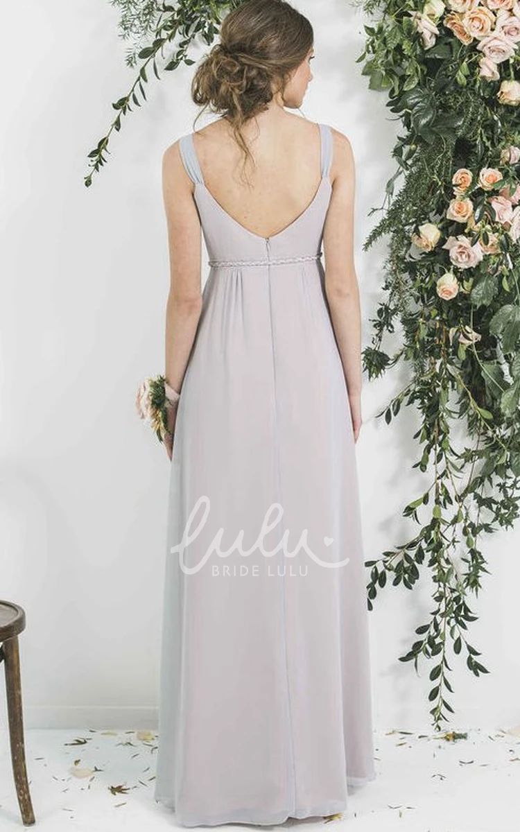 Draped V-Neck Sleeveless Chiffon Bridesmaid Dress Flowy Prom Dress 2024