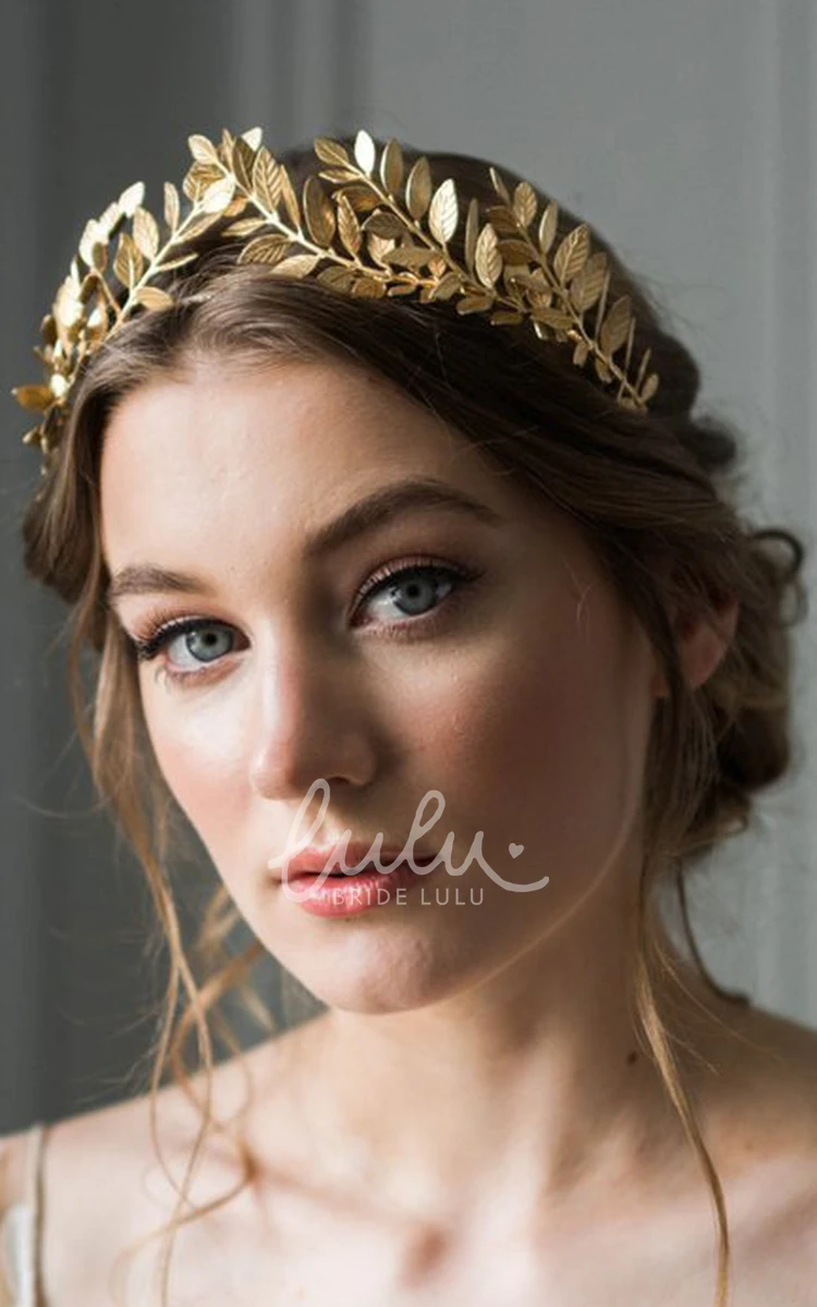 Handmade Laurel Olive Gold Hair Crown Modern Wedding Dress Hair Accessory