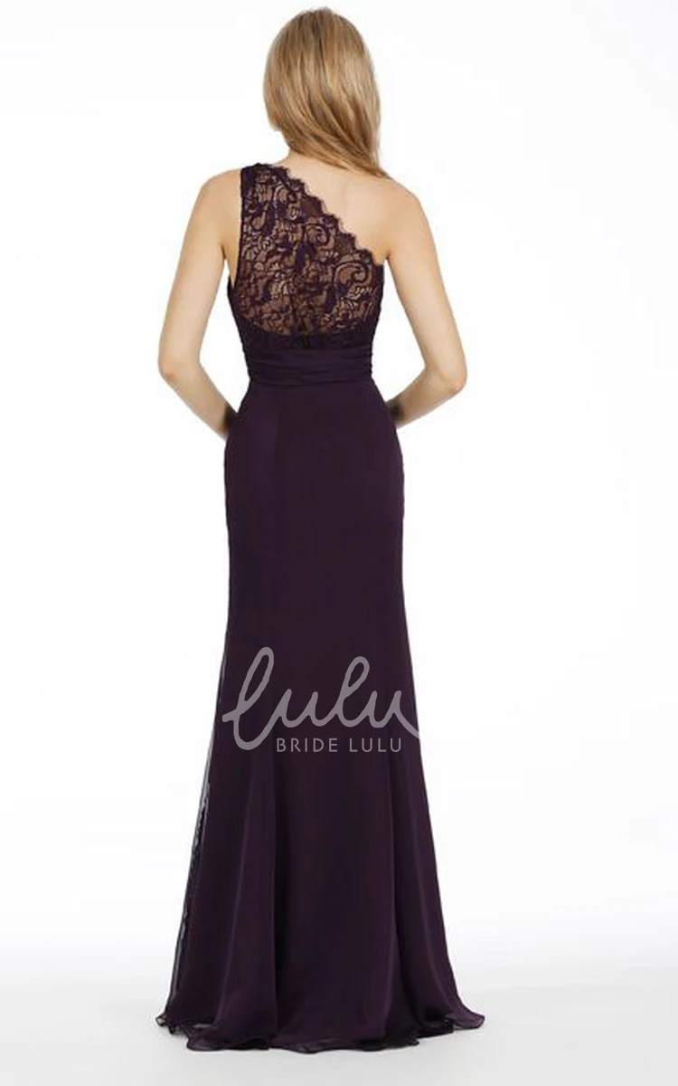 Sleeveless Sheath Bridesmaid Dress with One-Shoulder Lace and Chiffon