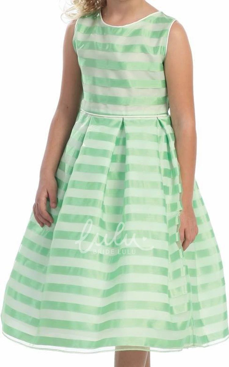 Sleeveless Tea-Length Organza Flower Girl Dress with Pleats