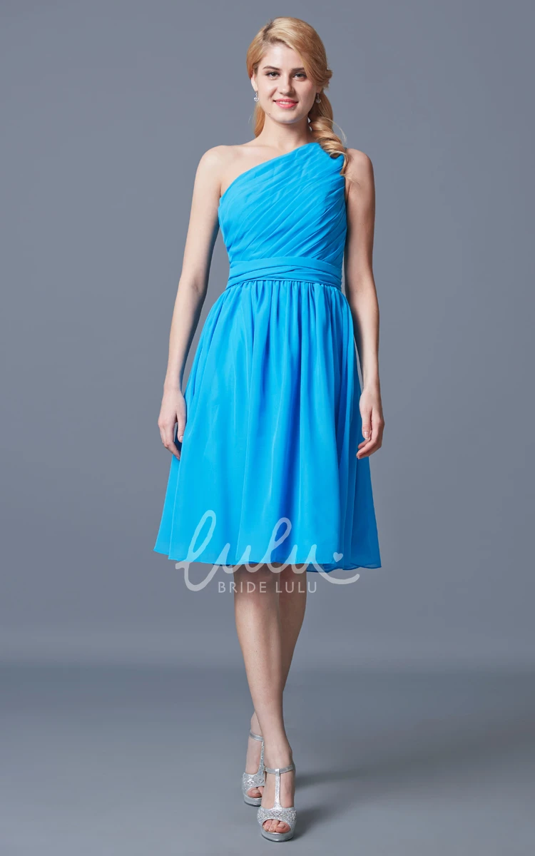 Knee Length Chiffon Bridesmaid Dress with One Shoulder Ruching