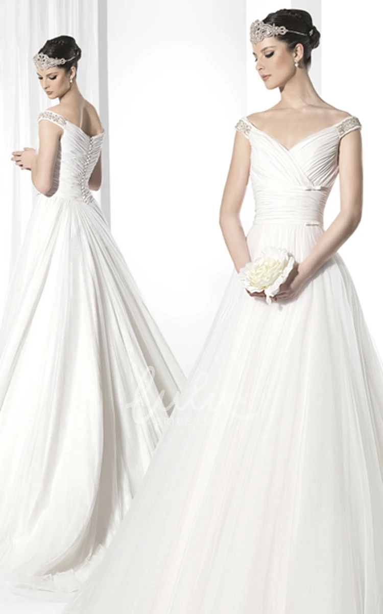 Floor-Length Tulle&Chiffon Wedding Dress A-Line V-Neck Modern