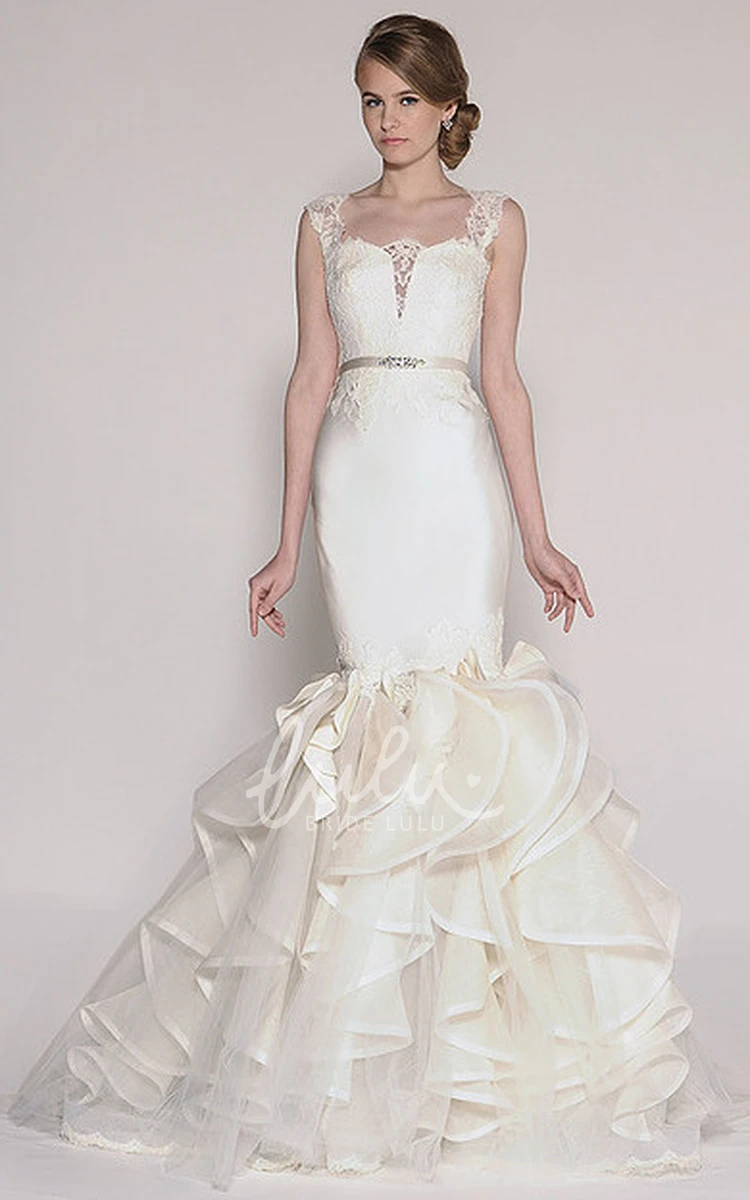 Satin Trumpet Wedding Dress with Appliques and Draping Long Bridal Gown