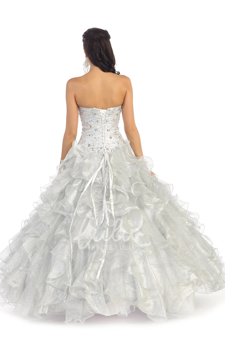 Lace-Up Organza Sweetheart Ball Gown Dress with Beading and Ruffles