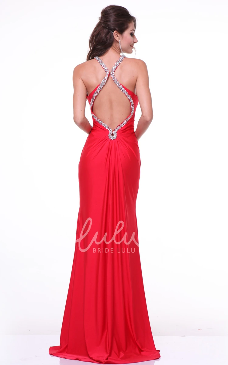 Sleeveless Jersey Sheath Formal Dress with Beading Floor-Length