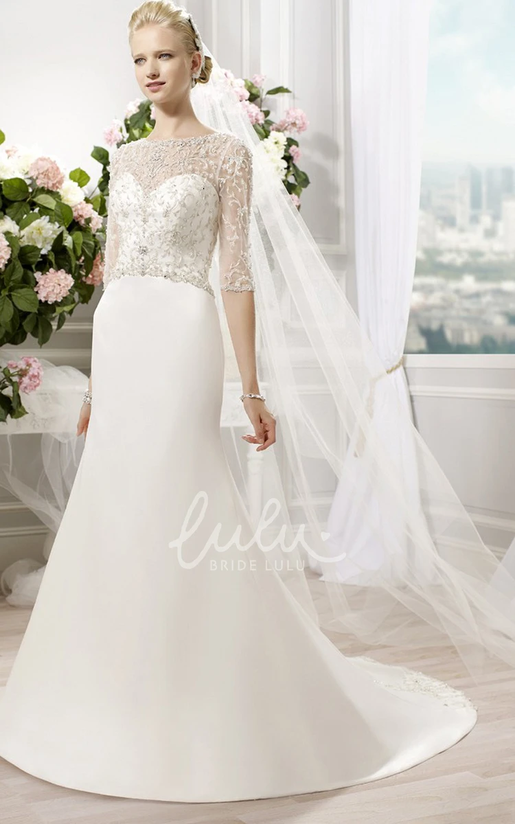 Chiffon High Neck Wedding Dress with Beading Illusion and Court Train