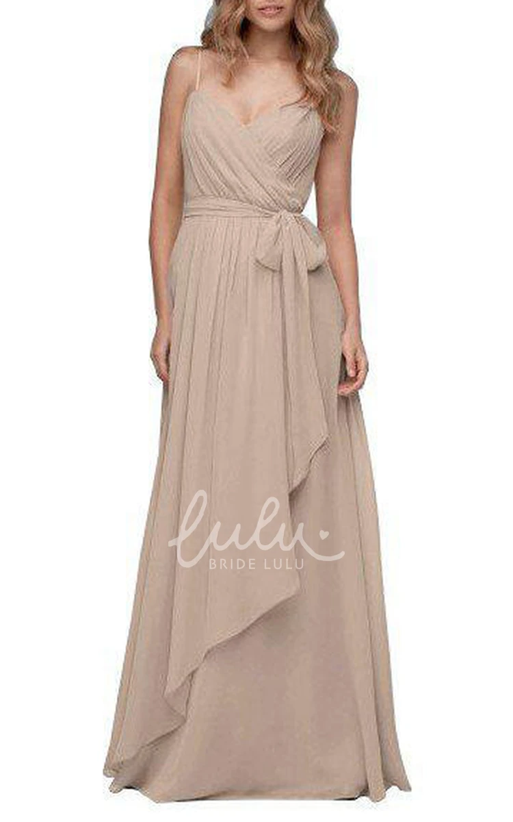 Floor-length Bridesmaid Dress with Spaghetti Straps and Ruched Wrap Unique and Chic