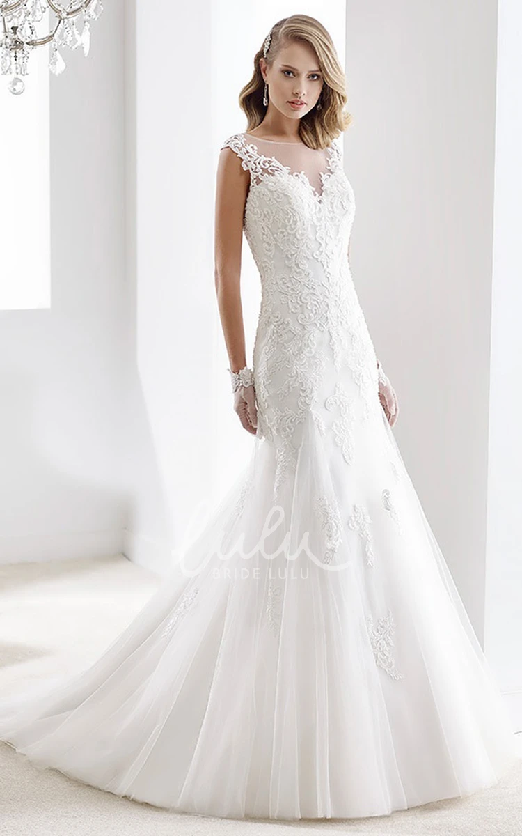 Cap-Sleeve Mermaid Style Sheath Wedding Dress with Illusive Design