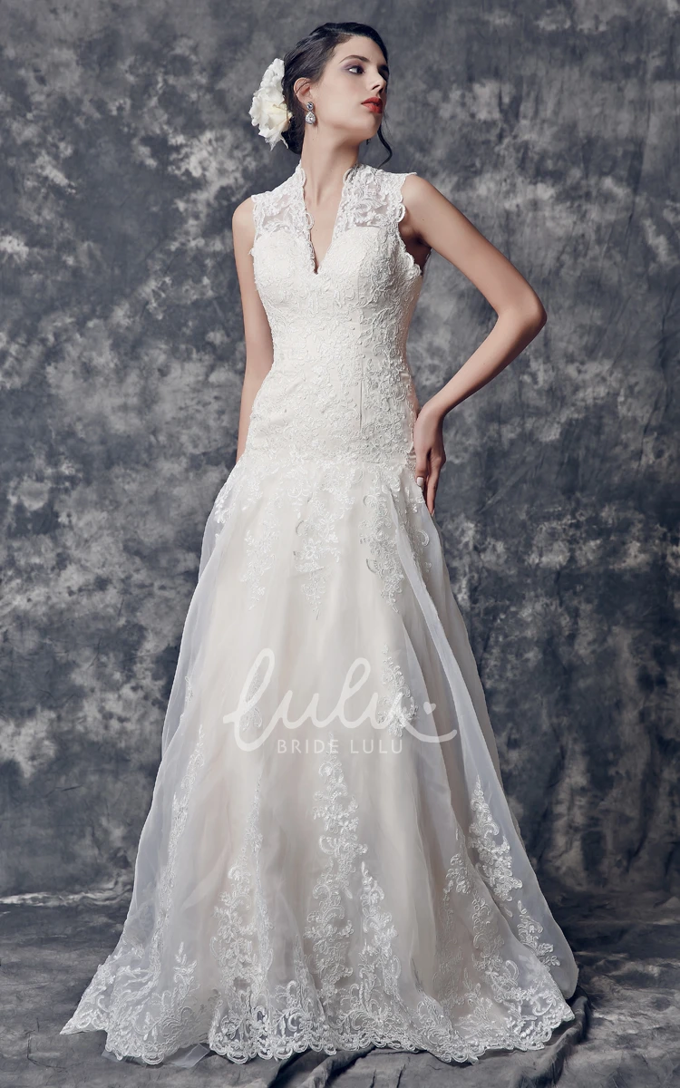 A-line Long Lace Wedding Dress with Cap Sleeves Wedding Dress