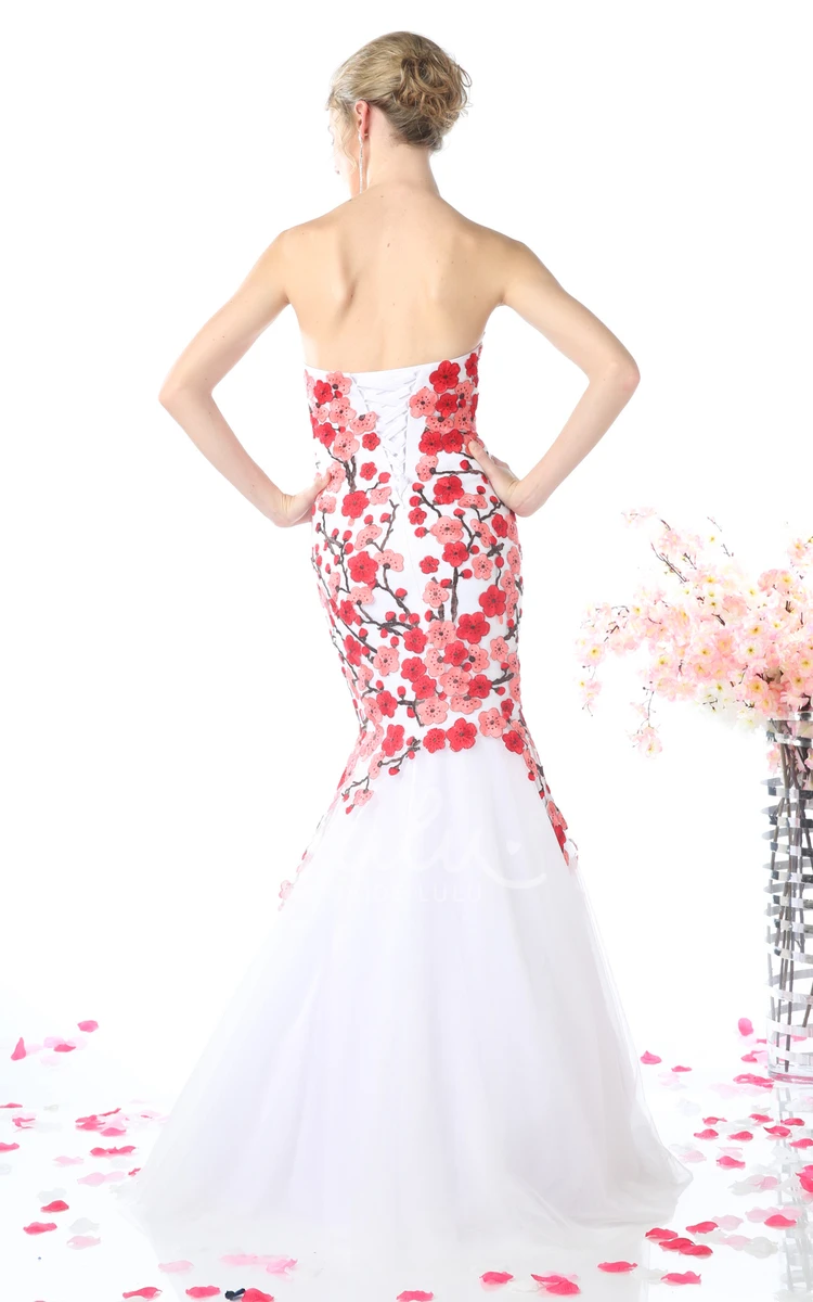 Mermaid Sweetheart Formal Dress with Appliques and Flower Detail