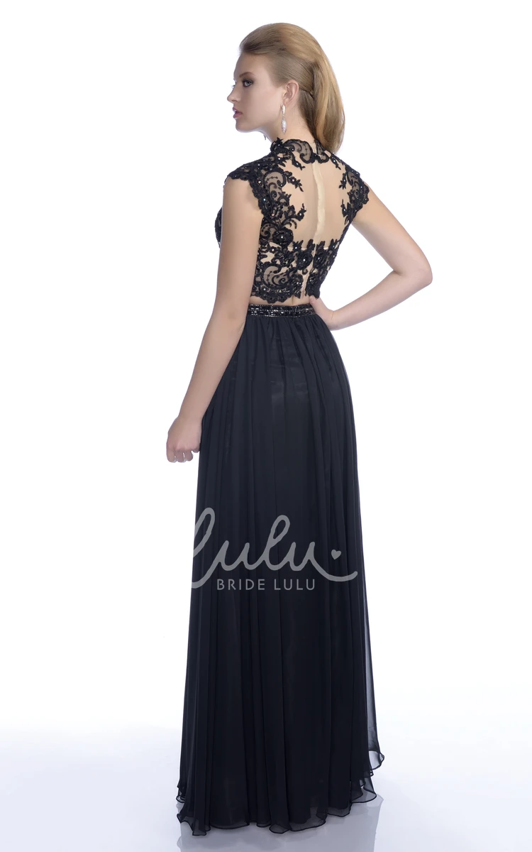 A-Line Pleated Chiffon Formal Dress with Cap Sleeves