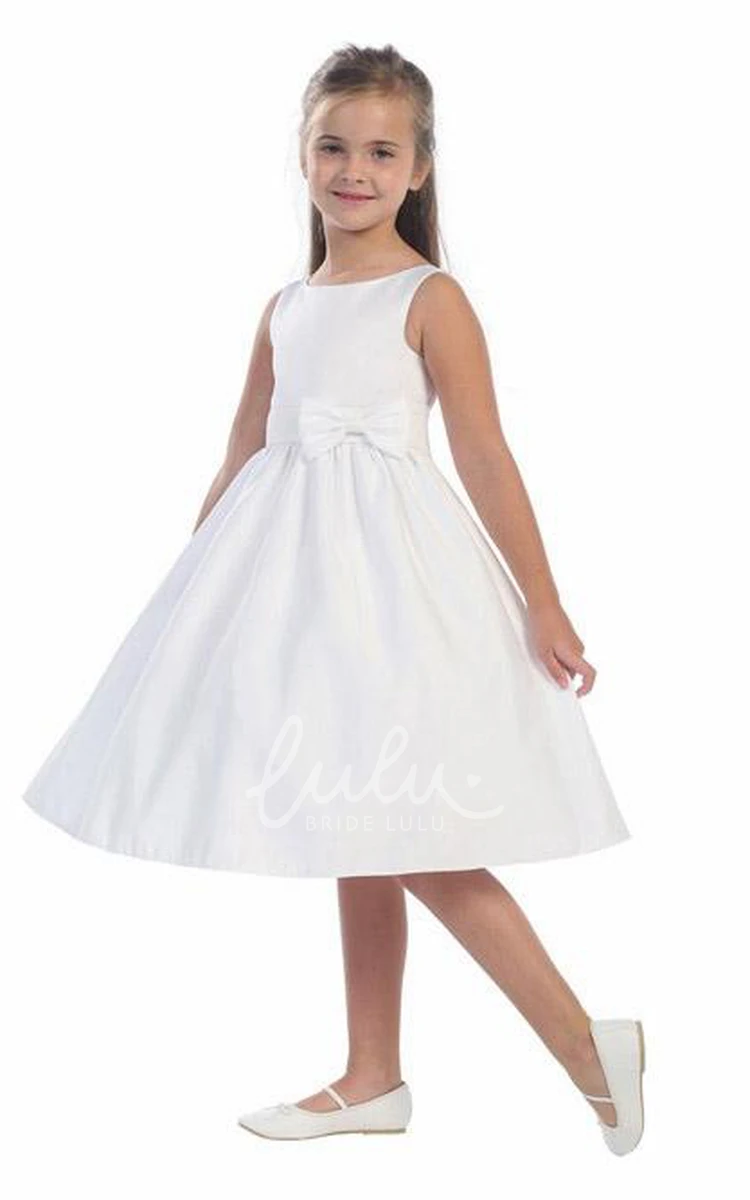 Sequin Satin Flower Girl Dress with Bow Knee-Length