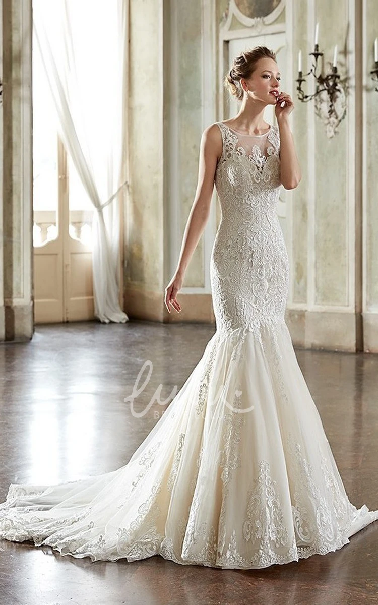 Sleeveless Lace Mermaid Wedding Dress with Appliques