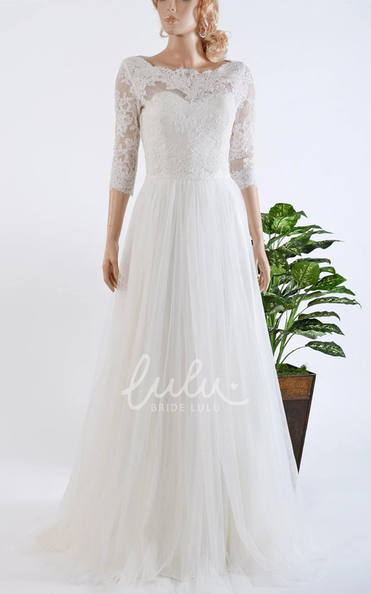 Tulle Satin and Lace Wedding Dress with Bolero and 3/4 Sleeves