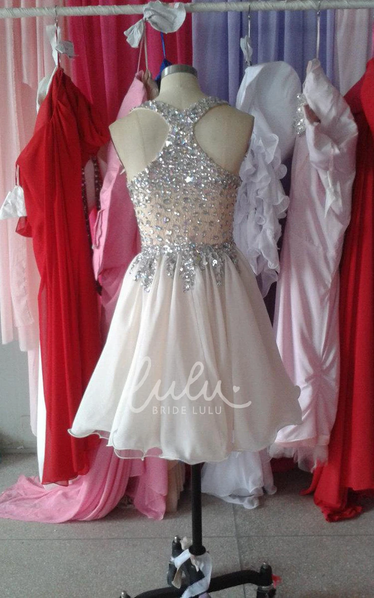 Crystal Detailed Sleeveless Chiffon Bridesmaid Dress Short and Flowy