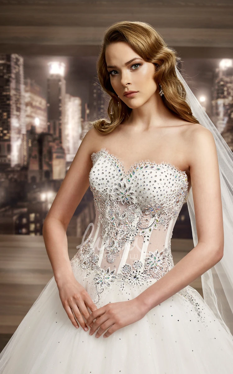 Embellished A-Line Wedding Dress with Sweetheart Neckline and Brush Train