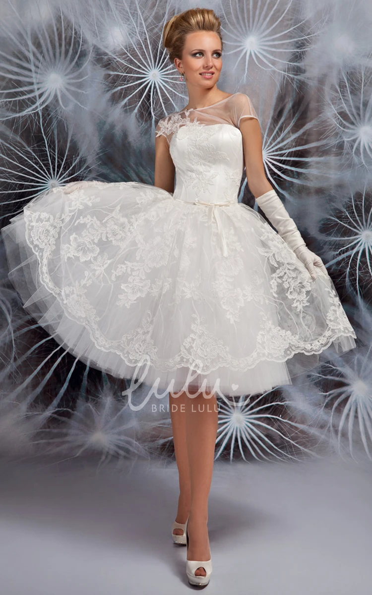 Cap-Sleeve Tulle Bateau Wedding Dress Short Length