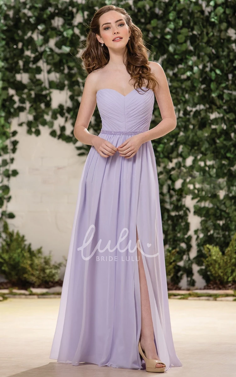 A-Line Sweetheart Front Slit Beaded Bridesmaid Dress