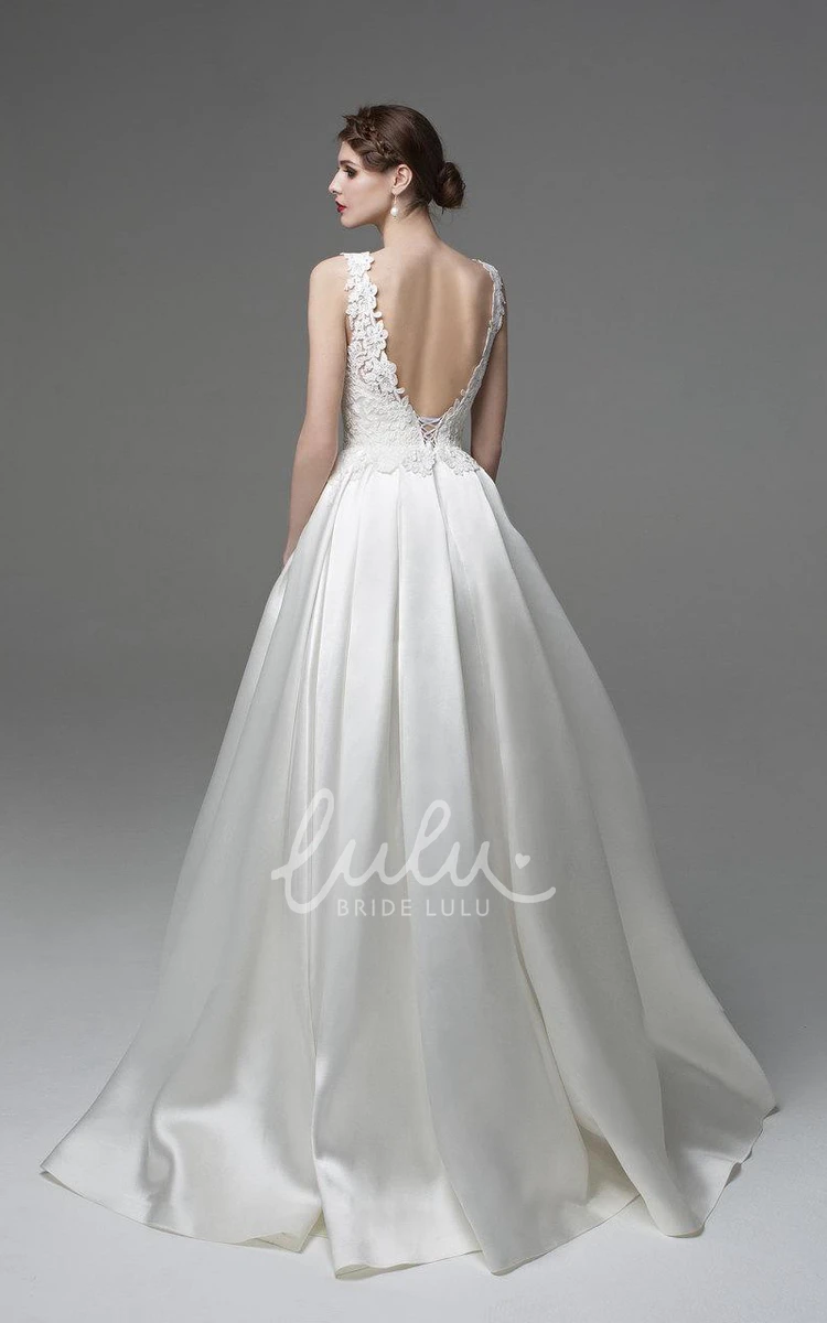 Sleeveless Satin A-Line Wedding Dress with Appliques Elegant Bridal Gown