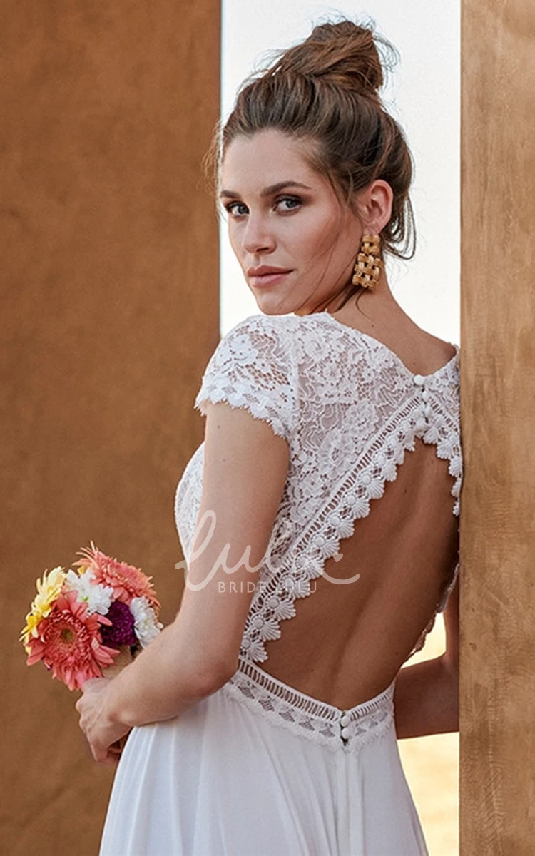 Ethereal Lace Chiffon A-Line Wedding Dress with V-neck and Front Split