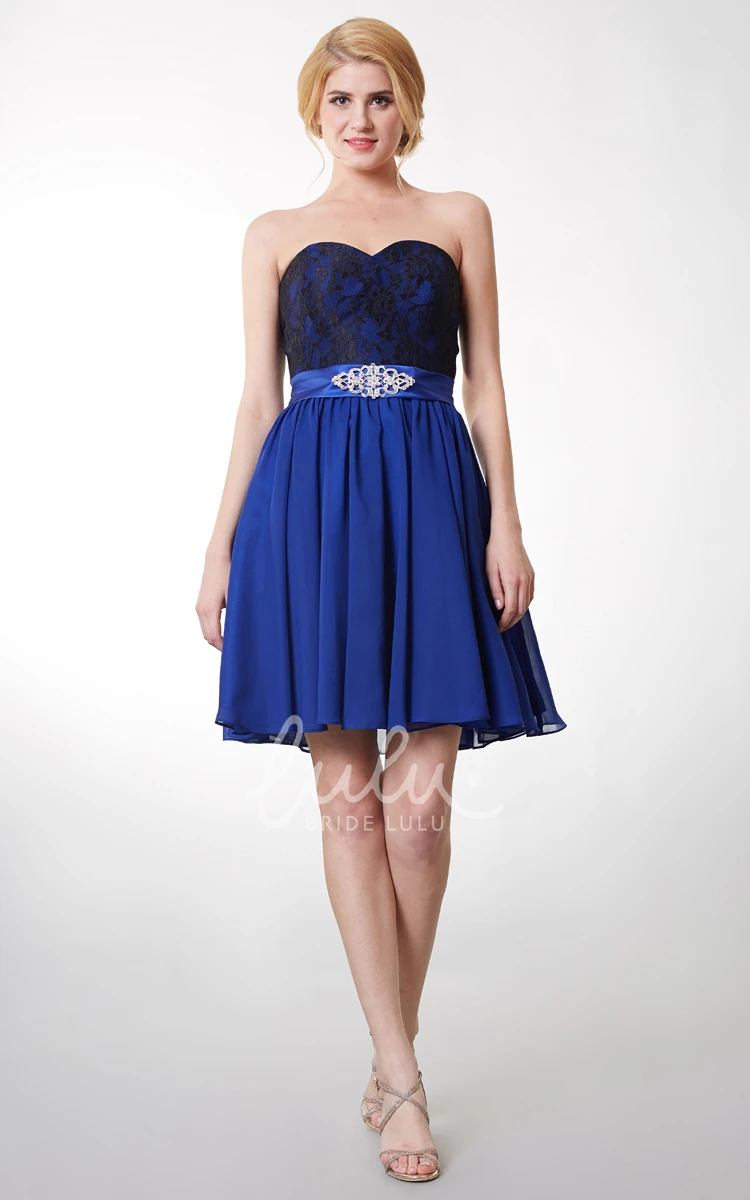 Strapless Dress with Crystal Detailing and Belted Waist Classy Bridesmaid Dress