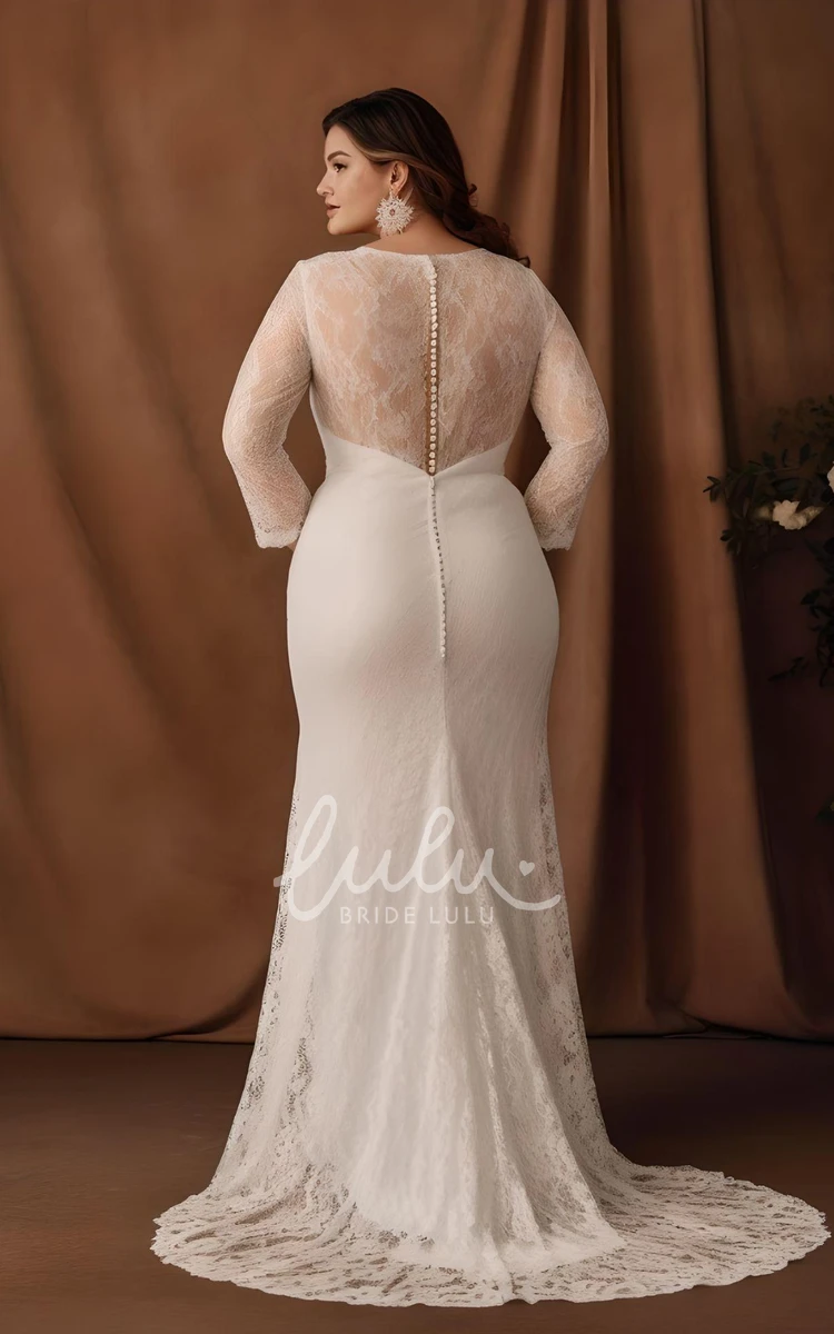 Romantic Plus Size Chiffon Mermaid Wedding Dress 2024 Long Sleeve Plunging Neckline Garden