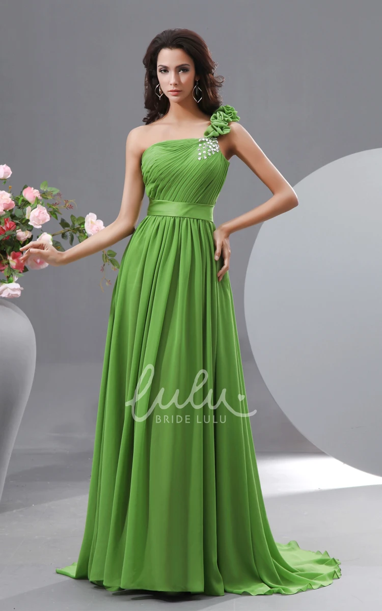 Chiffon A-Line Prom Gown with Crystal Details Modern One Shoulder