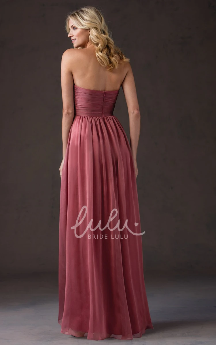 High-Low Gown with Sweetheart Neckline and Crisscrossed Ruches Flowy Bridesmaid Dress