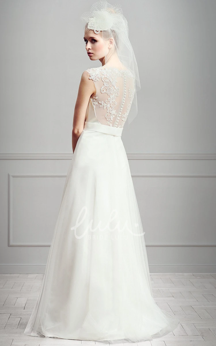 Cap-Sleeve Appliqued Satin Wedding Dress A-Line Jewel-Neck