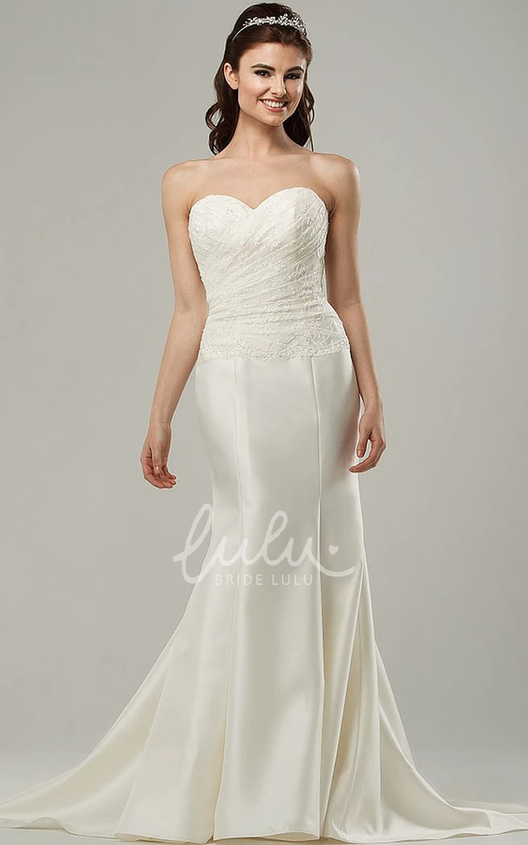 Satin Sweetheart Wedding Dress with Side Draping Corset Back and Sweep Train