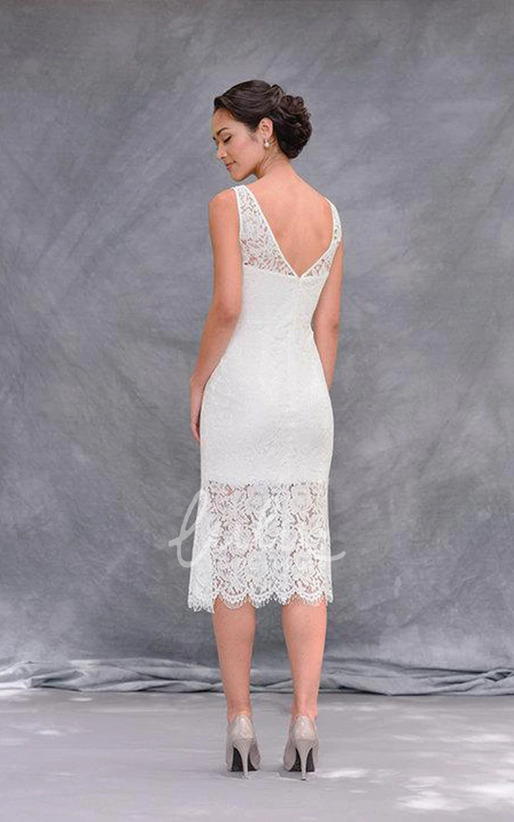 V-Neck Lace Satin Wedding Dress with High-Low Hem