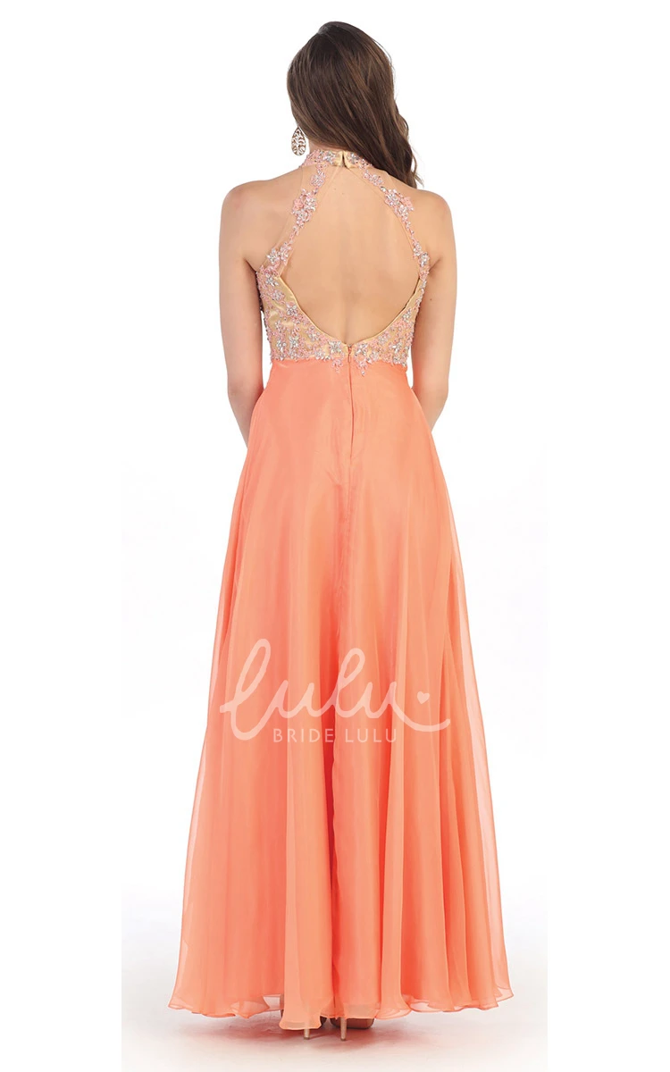 A-Line Chiffon Formal Dress with Keyhole Appliques and Pleats