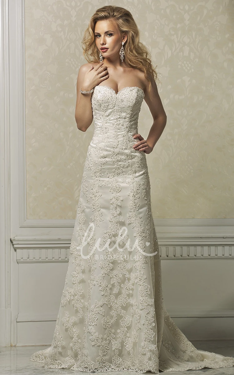 Appliqued Lace Sheath Wedding Dress Sweetheart Sleeveless Floor-Length