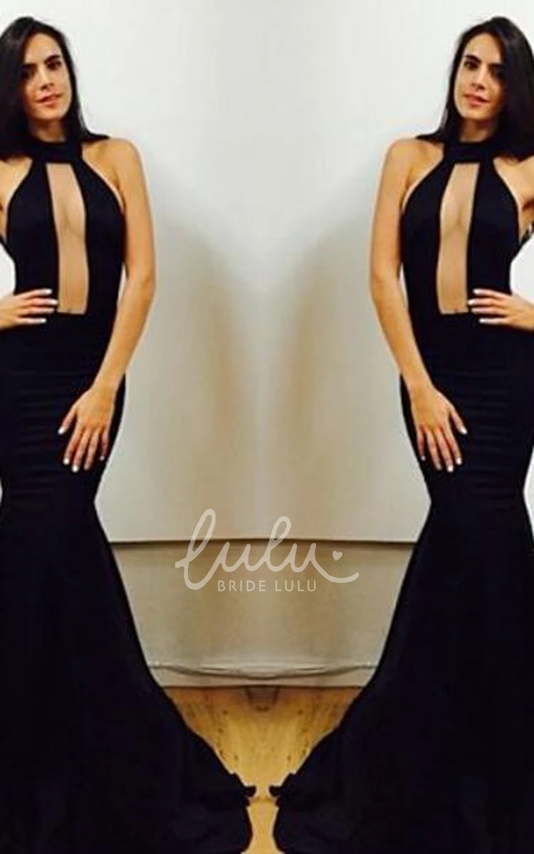 Elegant Black Mermaid Prom Dress with High Neckline and Floor Length