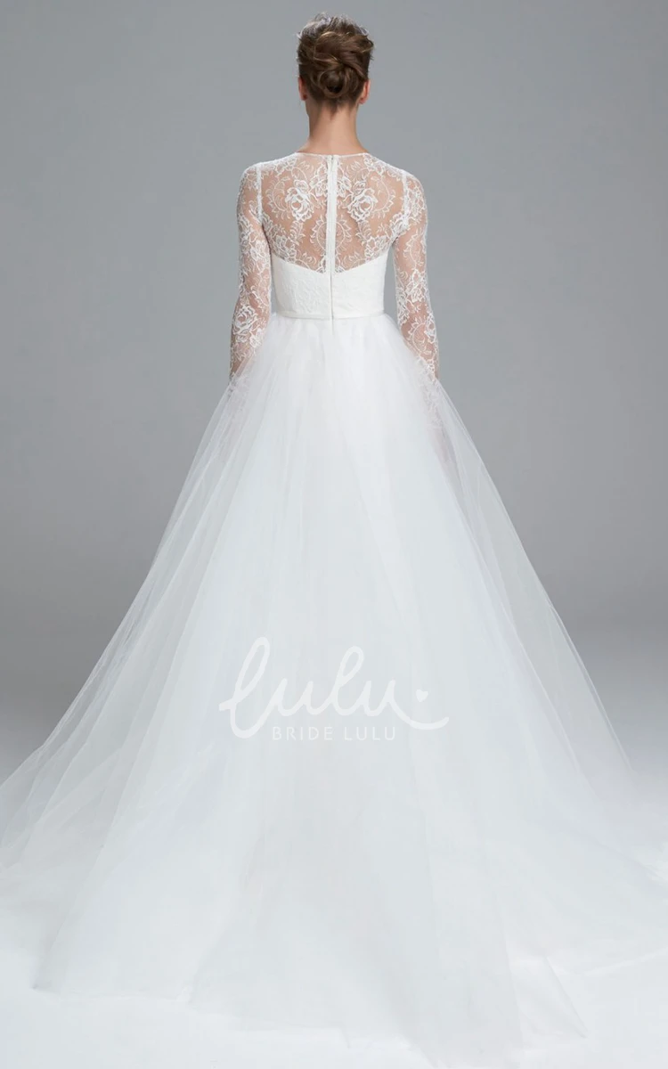 Long-Sleeve Tulle Ball Gown Wedding Dress with Lace and Illusion Dreamy Bridal Gown