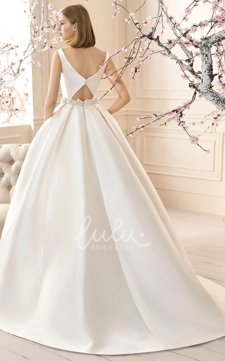Off-The-Shoulder Satin Jeweled Wedding Dress A-Line Maxi