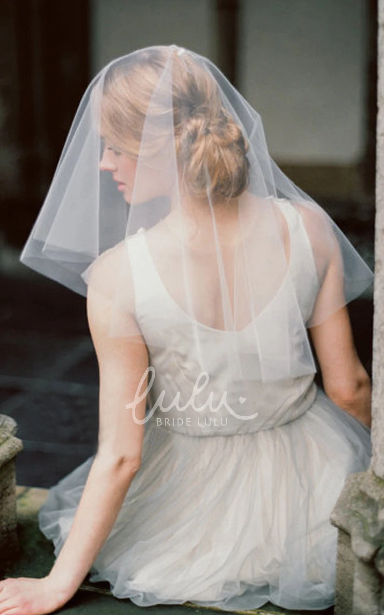 Short Tulle Wedding Veil with Lace Applique